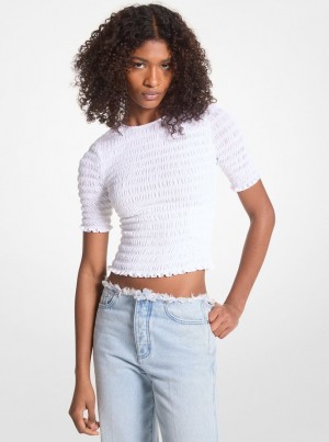 Topuri Dama Michael Kors Shirred Georgette T-Shirt Albi | 94BGASVDQ