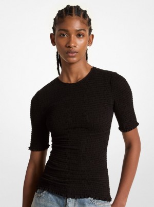 Topuri Dama Michael Kors Smocked Georgette Shirt Negrii | 91EJILMDP