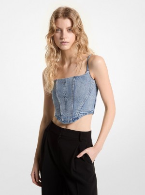 Topuri Dama Michael Kors Stretch Denim Bustier Top Albastri Albastru Deschis | 07APRJMEO