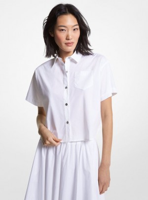Topuri Dama Michael Kors Stretch Organic Cotton Poplin Cropped Shirt Albi | 28PONYFTL