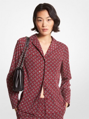 Topuri Dama Michael Kors Studded Medallion Crushed Crepe Pajama Shirt Visinii | 48QNHKZMT