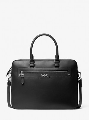 Totes Barbati Michael Kors Varick Large Leather Briefcase Negrii | 23UHJKFBE