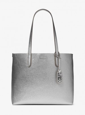 Totes Dama Michael Kors Eliza Extra-Large Metallic Pebbled Leather Reversible Tote Bag Argintii | 41MJFBGEH