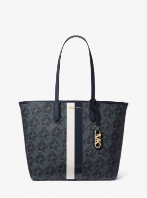 Totes Dama Michael Kors Eliza Large Empire Signature Logo Stripe Tote Bag Admrl/Plblue | 07RAJHPUW