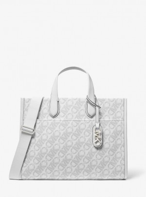 Totes Dama Michael Kors Gigi Large Empire Signature Logo Tote Bag Opt/Allum | 85JWZHNTQ