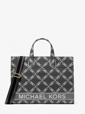 Totes Dama Michael Kors Gigi Large Empire Logo Jacquard Tote Bag Negrii Albi | 30CLZIFAK
