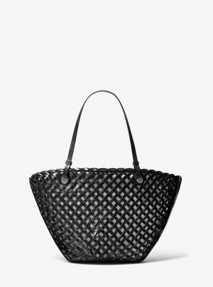 Totes Dama Michael Kors Isabella Medium Hand-Woven Leather Tote Bag Negrii | 90KTPSJMC