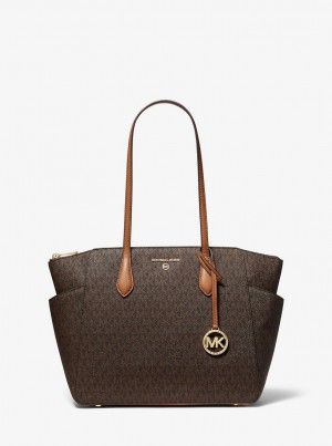 Totes Dama Michael Kors Marilyn Medium Logo Tote Bag Brn/Acorn | 81OTBWHXF