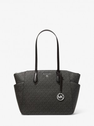 Totes Dama Michael Kors Marilyn Medium Logo Tote Bag Negrii | 40AUSJGZF