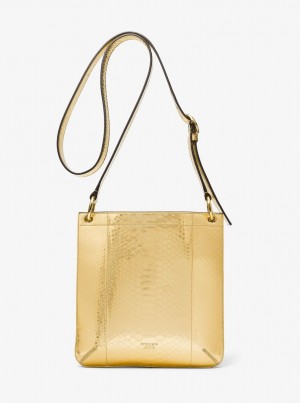 Totes Dama Michael Kors Tate Small Metallic Python Embossed Leather Crossbody Bag Aurii | 74OCQKRWP