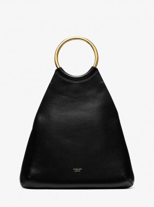 Totes Dama Michael Kors Ursula Large Leather Ring Tote Bag Negrii | 37QTOHRVI
