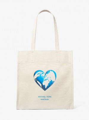 Totes Dama Michael Kors Watch Hunger Stop Recycled Cotton Canvas Tote Bag Bej | 16IOMYFNS