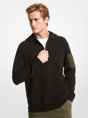 Tricouri Barbati Michael Kors Cotton Blend Half-Zip Hoodie Negrii | 69MTFKLHV