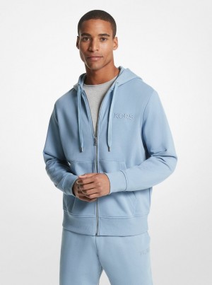 Tricouri Barbati Michael Kors Embroidered Logo Cotton Terry Zip-Up Hoodie Chambray | 05WQOENZU