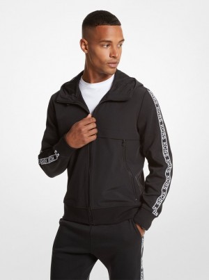Tricouri Barbati Michael Kors Logo Tape Cotton Blend Zip-Up Hoodie Negrii | 04YTESQXA