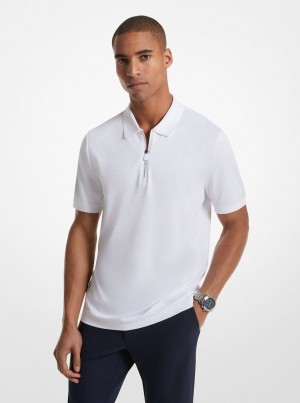 Tricouri Barbati Michael Kors Striped Tech Performance Zip-Up Polo Shirt Albi | 05AZIFUDC