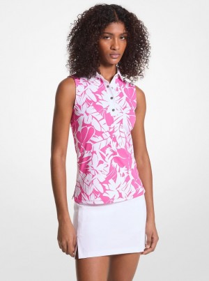 Tricouri Dama Michael Kors Golf Palm Print Tech Performance Sleeveless Polo Shirt Roz | 13HPCUBYS