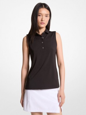 Tricouri Dama Michael Kors Golf Tech Performance Sleeveless Polo Shirt Negrii | 09CHQZFXB