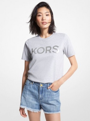 Tricouri Dama Michael Kors Logo Organic Cotton T-Shirt Gri | 83ZFRKUIP