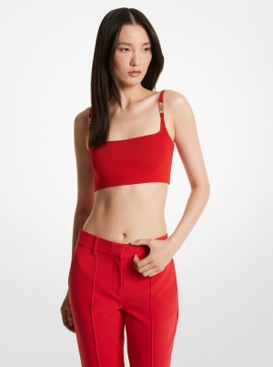 Tricouri Dama Michael Kors Ribbed Stretch Knit Cropped Tank Top Rosii | 97PELQDXV