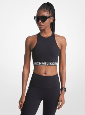 Tricouri Dama Michael Kors Stretch Nylon Logo Tape Racerback Sports Bra Negrii | 10MNAHUSC