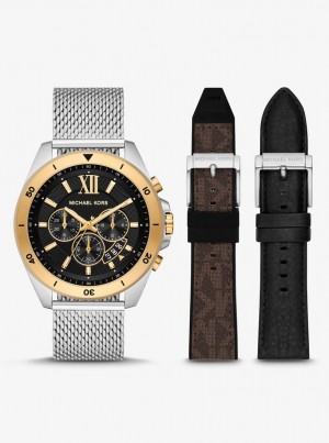 Two-tone Barbati Michael Kors Oversized Brecken Two-Tone Mesh Watch Gift Set Maro | 91LGWFEMI