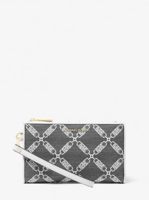 Wristlet Dama Michael Kors Jet Set Large Empire Logo Jacquard Wristlet Negrii Albi | 12HYDPOKW